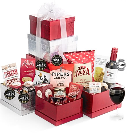Gifts For Teachers Sweet & Savoury Large Gift Tower With Red Wine